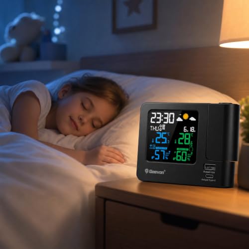 Geevon Projection Alarm Clock for Bedroom Ceiling with Weather Station