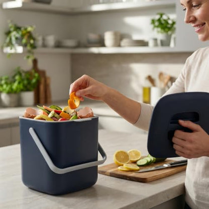 Compost Bin Kitchen, 0.7Gal Sealed Countertop Compost Bin - color: Dark Blue