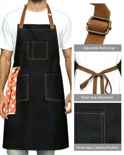 Unisex Heavy Duty Chef Apron w/Adjustable Strap & Large Pockets - color: Black 003