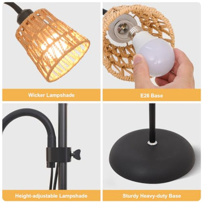 Black Arc Floor Lamps for Bedroom,Adjustable Rattan Shades - color: Black-2