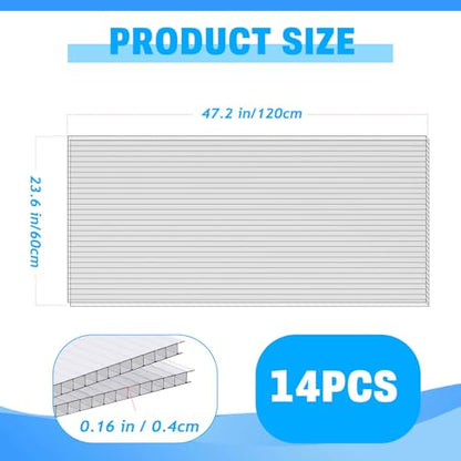 14 Pack Polycarbonate Greenhouse Panels, 4' x 2' x 0.16" Twin-Wall Panels - size: 14 PCS 4' X 2' X 0.16''