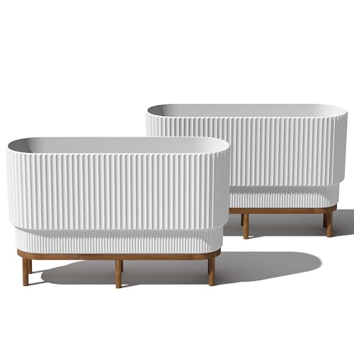 Veradek Demi Series Raised Long Planter - Wide Planter with Stand - color: White/Brown, size: 30 inch - 2 Pack