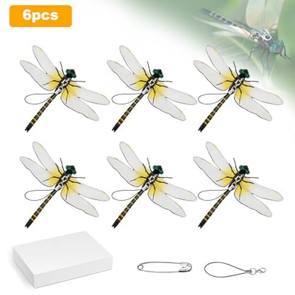 Hanging Dragonfly Ornaments, 6-Piece Garden Decor with Loops & Safety Pins