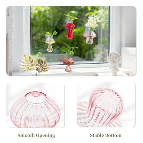 Glasseam Window Plant Propagation Station: 4Pcs Glass Hanging Mushroom Vase