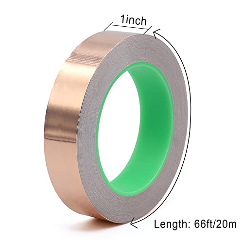 BOMEI PACK Copper Foil Tape 1 Pack 1.97mil x 1inch x 66ft with Conductive Adhesive for Guitar and Crafts, Soldering, Stained Glass, Electrical Repairs, Grounding - size: 1 Inch X 66 Ft