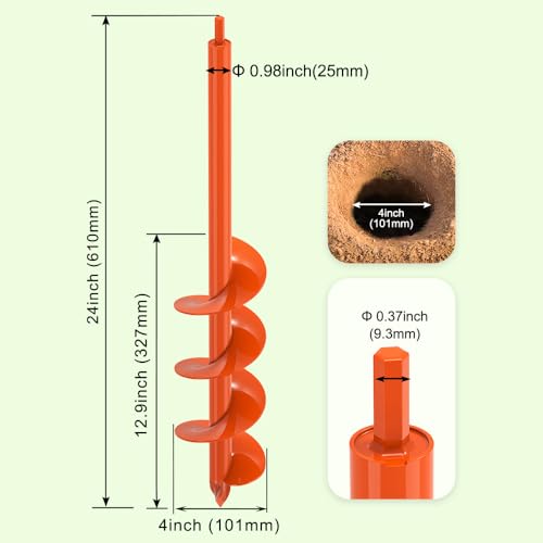 Dolibest 4 x24 Auger Drill Bit for Planting, Garden Auger for Post Digger - color: Orange-4''x 24''