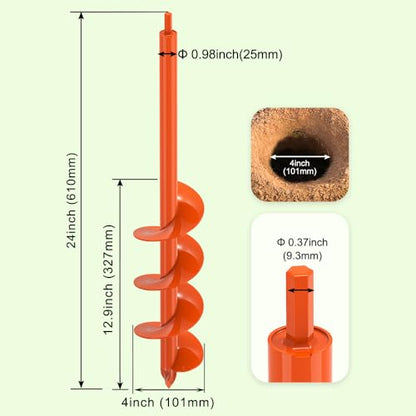 Dolibest 4 x24 Auger Drill Bit for Planting, Garden Auger for Post Digger - color: Orange-4''x 24''