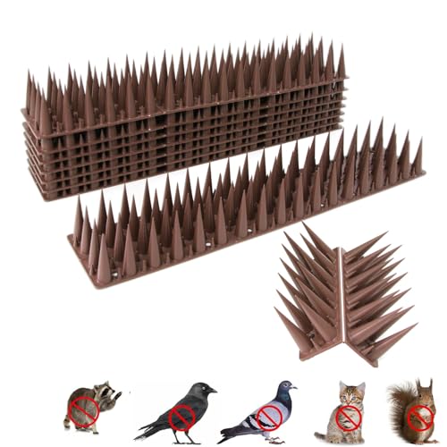 Bird Spikes, 10Packs 9.84 Ft Bird Deterrent Spikes Strips Bird Spikes for Small Birds Deterrent Spikes for Fences and Roof to Keep Birds Away (Brown-10packs) - color: Brown-10packs