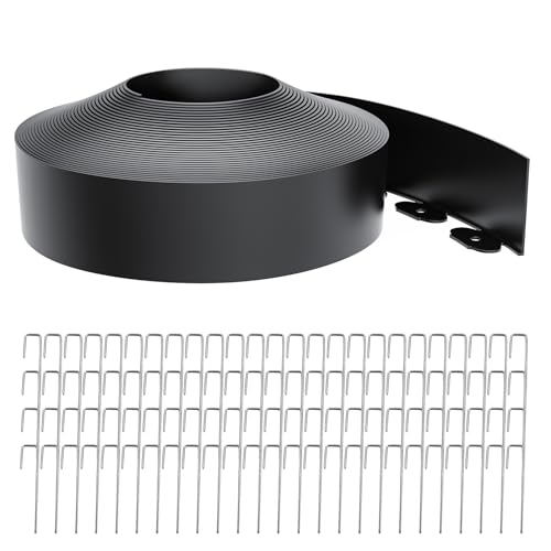 Landscape Edging 4 Inch Tall 80FT with 100Pcs Metal Spikes, Plastic Garden Edging Border Landscape Edging Border Lawn Edging for Landscaping, Flower Bed, Yard - color: Black, size: 80FT