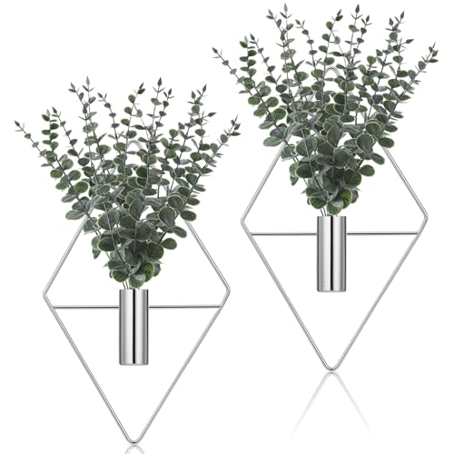 Jexine 2 Pcs Hanging Artificial Planters Wall Decor, Chrome, Eucalyptus - color: Chrome Silver, size: Eucalyptus