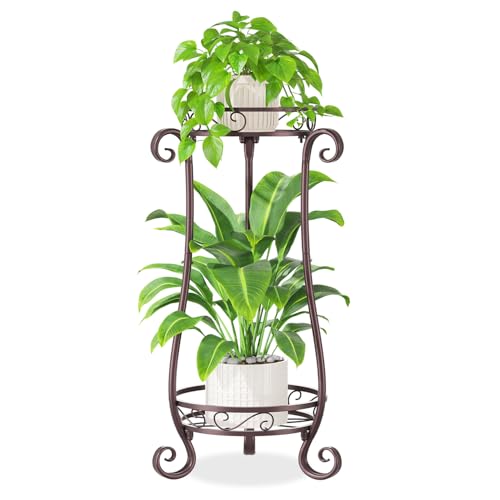 iDavosic.ly 2 Tier Tall Metal Plant Stand Outdoor Indoor, 27 Inch, Bronze - color: Violet Bronze, size: 2 Tiers