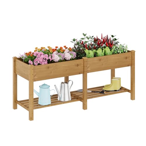 Wooden Raised Garden Bed for Gardening Outdoor Herb Planter Box with Legs - color: Brown, size: Large