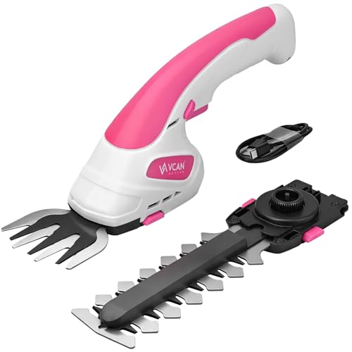 2-in-1 Cordless Hedge Trimmer, Handheld Hedge Trimmer & Cordless Grass Shear with 2.0Ah Rechargeable Battery and Type-C Cable – Electric Grass Trimmer for Garden, Yard, and Lawn(Pink) - color: Pink