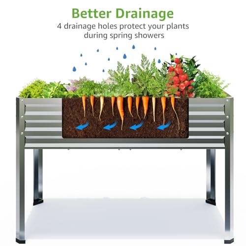 72x24x32in Galvanized Raised Garden Bed Planter with Legs