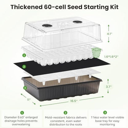 BAOSHISHAN Seed Starter Tray with Grow Light - 60 Cells Self-Watering