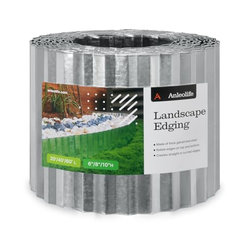 Anleolife Galvanized Steel Landscape Edging Roll, 60FT x 4" Silver - color: Silver, size: 4 inch× 60 ft