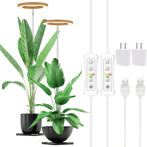 yadoker Plant Grow Light, LED Growing Light Full Spectrum for Indoor Plants,Aluminum Wood Grain Plant Lights,Height Adjustable, Automatic Timer, 5V Low Safe Voltage,Idea for Large Plant Light - color: Wood Grain, size: 2 Pack