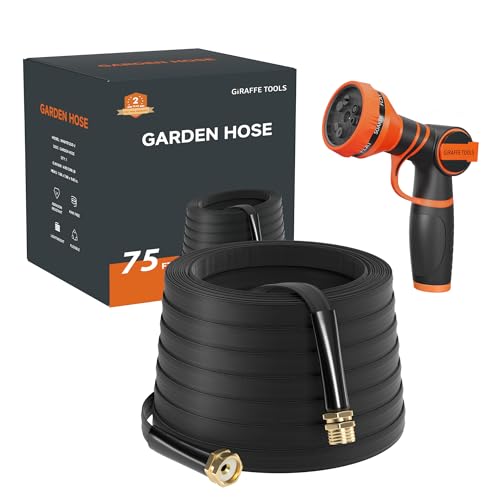 Giraffe Tools Lay Flat Hose 75ft Lightweight 50% Lighter, 9-Pattern Nozzle - size: 75FT