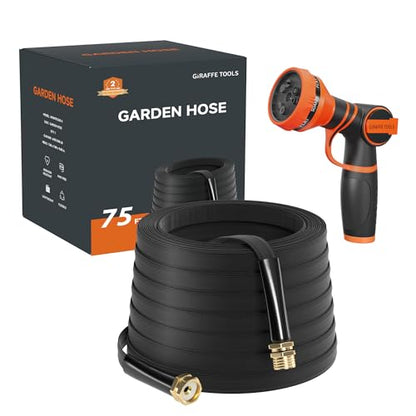 Giraffe Tools Lay Flat Hose 75ft Lightweight 50% Lighter, 9-Pattern Nozzle - size: 75FT