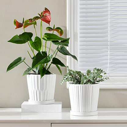 White 6 Inch Flower Pots for Plants,Ceramic Planter with Drainage Holes - color: White