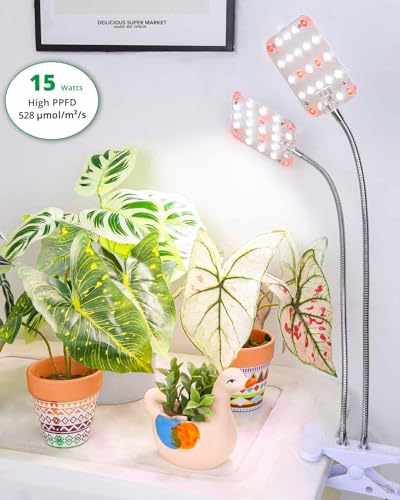 2-Head Clip Plant Light, Dimmable Grow Light with Timer