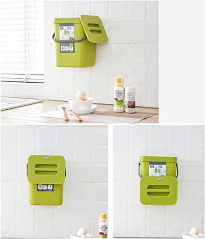 Small Trash Can with Lid Mini Kitchen Hanging Trash Can Tightly Sealed Odor Free, Small Countertop Compost Bin for Scraps from Daily Cooking, Mountable Trash Bin for Kitchen Counter,5L/1.3 Gal - color: green