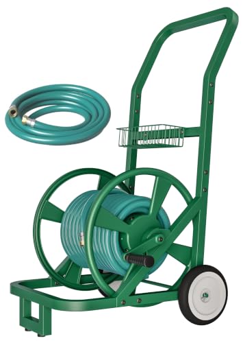 Artigarden Garden Hose Reel Cart with Wheels, Holds 125 ft 5/8" Hose, Green