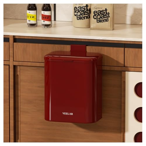 Hanging Stainless Steel Trash Can, 1.6 Gallon /6L Small Compost Bin for Kitchen Cabinet, Bathroom and Office (Red) - color: Red, size: 1.6 Gallon (6L)