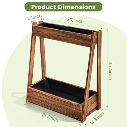 36" 2-Tier Freestanding Elevated Wooden Raised Garden Bed - color: 36" H Garden Bed-carbonized Wood Color
