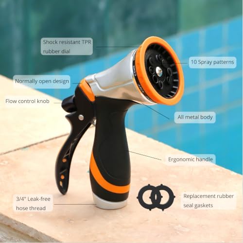 QUOBAS Metal Garden Hose Nozzle, Heavy Duty Water Hose Sprayer, Leak Proof - color: Orange