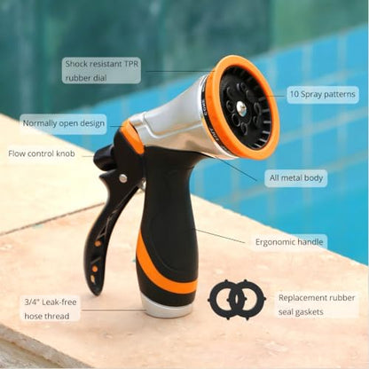 QUOBAS Metal Garden Hose Nozzle, Heavy Duty Water Hose Sprayer, Leak Proof - color: Orange
