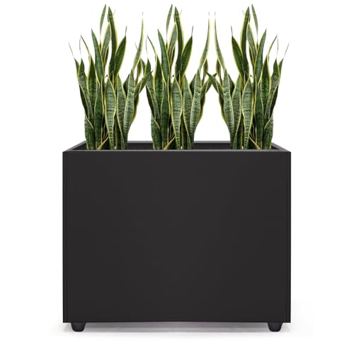Planter Box Rectangular Block - 16×12×12IN Galvanized Steel Metal Long Box Planter Easy Installation Modern Outdoor Tall Planters All-Weather Use with Drainage Holes for Patio/Porch(Black) - color: Black, size: Small-Assemble