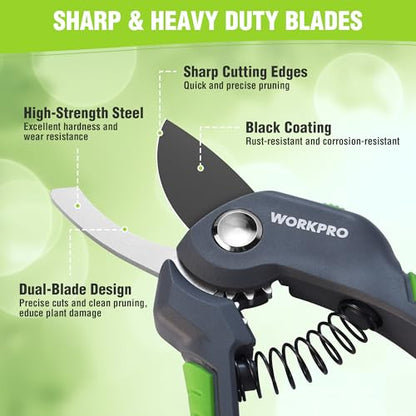 WORKPRO 8.5" Bypass Pruning Shear, Garden Scissors & Clippers