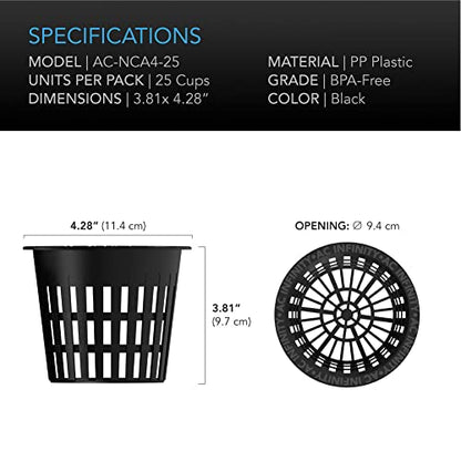 AC Infinity Net Cups 4-Inch, Heavy Duty Garden Slotted Net Pots - size: 4"