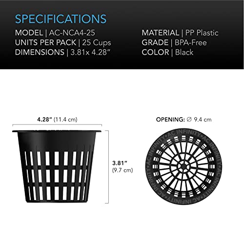 AC Infinity Net Cups 4-Inch, Heavy Duty Garden Slotted Net Pots - size: 4"