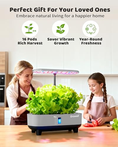 Growell 16 Pods Hydroponics Growing System Kit with 3 Light Modes & 2 Timer - color: Gray