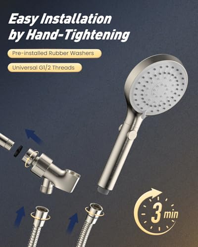 FASDUNT High Pressure Handheld Shower Head with Hose, Brushed Nickel - color: Brushed Nickel, style: 6 Spray-Settings