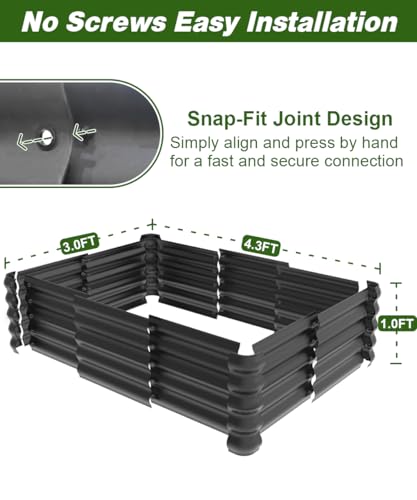 4.3x3x1ft Raised Garden Bed Kit for Outdoors, Rustproof PP Raised Planter Box, Large Garden Box Flower Bed with Press-Fit Assembly, Gardening Containers for Vegetables Flowers Herbs, Balck - size: 4.3 × 3 × 1 FT
