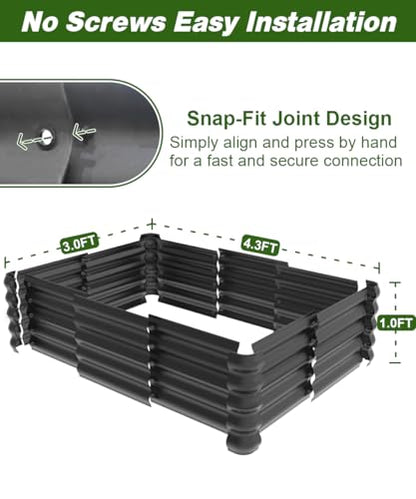 4.3x3x1ft Raised Garden Bed Kit for Outdoors, Rustproof PP Raised Planter Box, Large Garden Box Flower Bed with Press-Fit Assembly, Gardening Containers for Vegetables Flowers Herbs, Balck - size: 4.3 × 3 × 1 FT