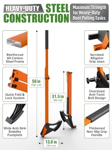 [0.5"-2.2" Heavy Duty] Sapling Puller Tool, 60" High-Leverage Handle Tree Puller Tool, Manual Stump Remover for Complete Root Extraction Woody Plants, Shrubs, Vines and Stumps