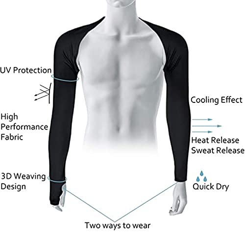 Cool Shawl Arm Covers 2-Pack Sun Protection with Finger Holes UV Protection Arm Covers for Golf - color: Black