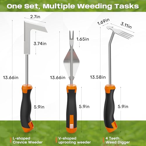 fishark Weed Puller Tool Set, 3 Pack Stainless Steel Manual Weeder