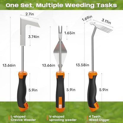 fishark Weed Puller Tool Set, 3 Pack Stainless Steel Manual Weeder