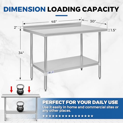 Profeeshaw Stainless Steel Prep Table 30''x48'' Workbench with Backsplash - color: With Backsplash, size: 30''x48''
