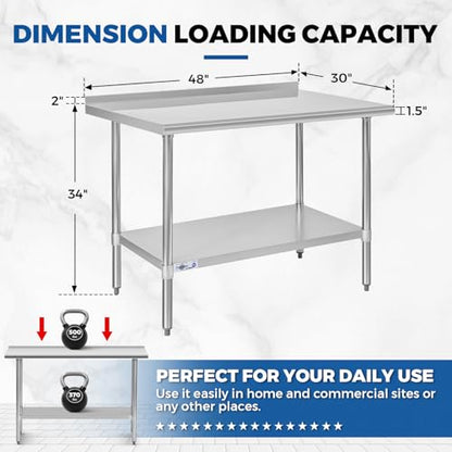 Profeeshaw Stainless Steel Prep Table 30''x48'' Workbench with Backsplash - color: With Backsplash, size: 30''x48''