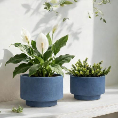 Succulent Pots, 8"+6" Plant Pots, Ceramic Planters for Indoor Plants - color: Blue