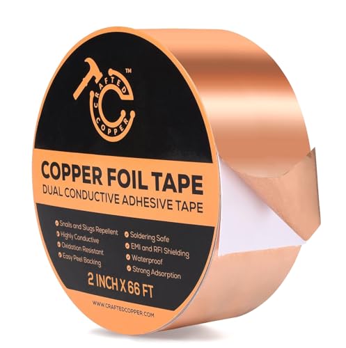 Conductive Pure Copper Tape Double Sided Adhesive Copper Foil Tape for Stained Glass, Guitars, EMI Shielding, Electric Connections, Repairs, Grounding, Crafts (2INCH*66FT) - size: 2INCH*66FT