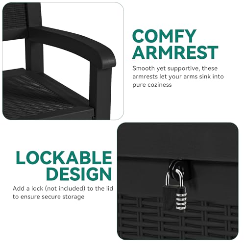 YITAHOME 70 Gallon Deck Bench with Storage - color: Black, size: 80Gallon