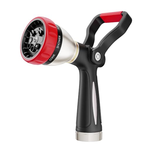FANHAO Fireman Style Garden Hose Nozzle Heavy Duty Metal, 8 Spray Patterns - color: Red