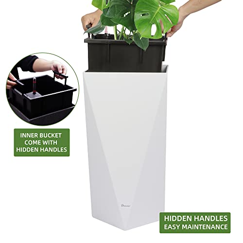 Dexceder 20 Inches Self Watering Tall Planter (White) - color: White, size: 20